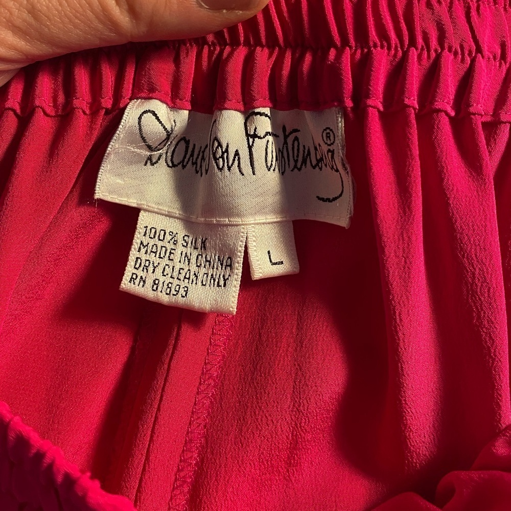 Diane Von Furstenburg 100% Silk Wide Leg Pants Pink Elastic Waistband VTG - Picture 10 of 12